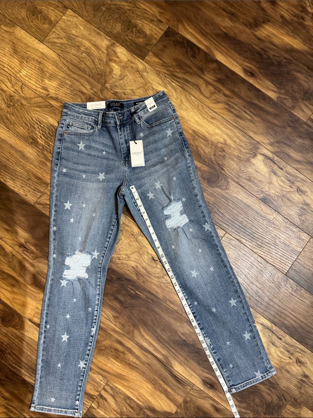 Judy Blue Blue Star Print High-Rise Distressed Jeans
